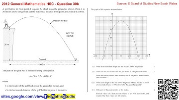 2012 General Maths HSC Q30b Solve projectile motion problem using quadratic function & graph