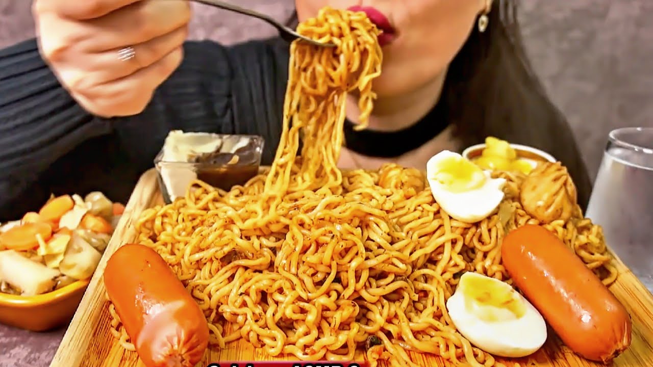 2x ASMR SPICY NOODLES, SAUSAGE, DUMPLINGS | ASMR | EATING SOUNDS