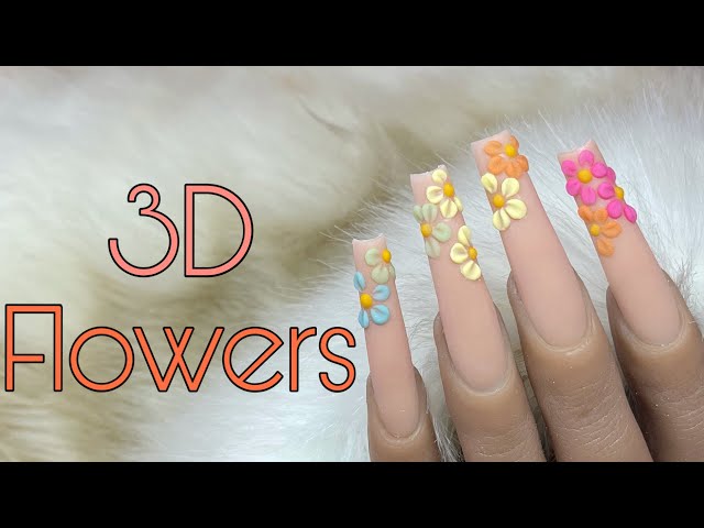 Amazing 3d Flower nail art design on tinted glass nails. Stock Photo |  Adobe Stock