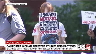 Woman accused vandalism, writing ‘Free Palestine’ on ‘UNLV Strong’ sign on campus