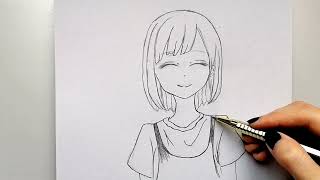 رسم سهل| رسم فتاة انمي كيوت مع شعار BTS بقلم الرصاص خطوة بخطوة للمبتدئين | تعليم الرسم