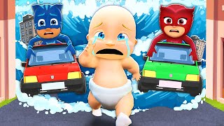 Baby & Pj Masks Survive HUGE TSUNAMI!