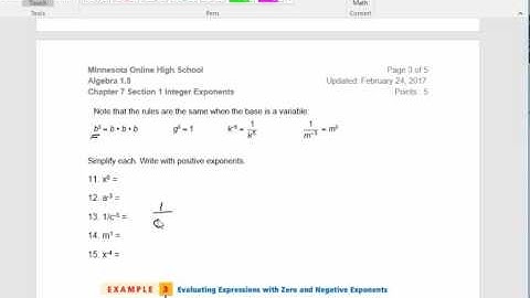 Algebra 1.5: Integer Exponents Video (Help on Worksheet)