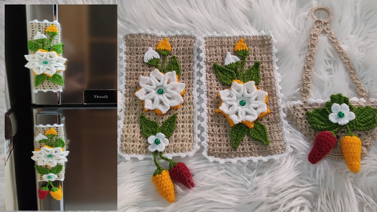 مشروع صيفي للسيدات مع شرح مفصل ومبسط. بالتوفيق للجميع. مساكة يد الثلاجة بالكروشي.كروشي عزيزة