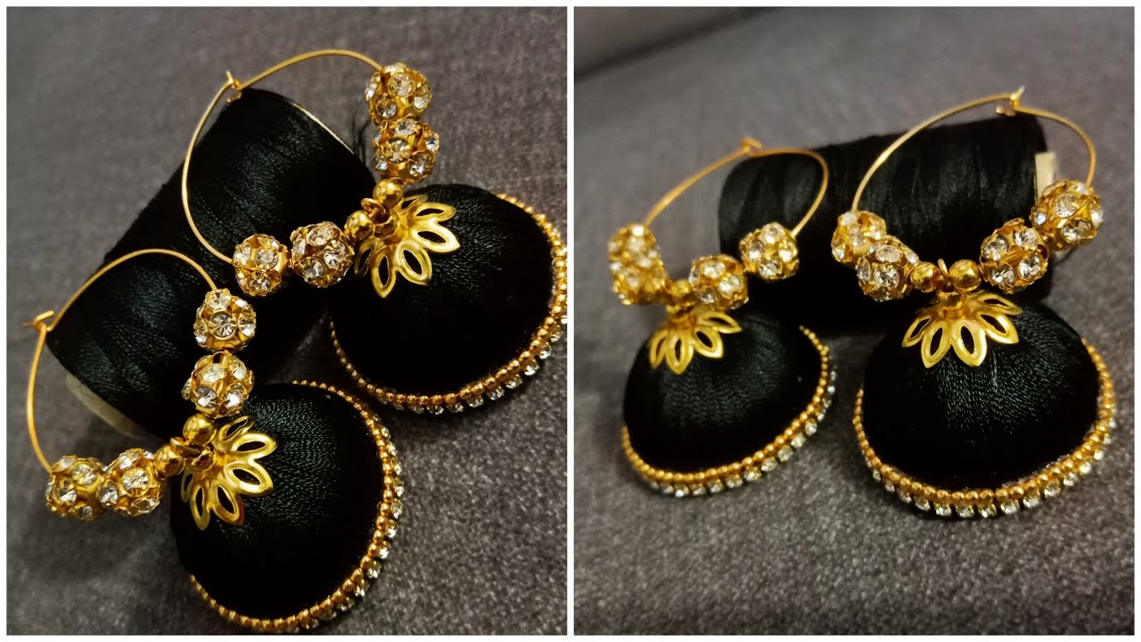 Peach Red Kundan stone Silk thread jhumkas ! | Silk thread earrings  designs, Silk thread jhumkas, Silk thread earrings