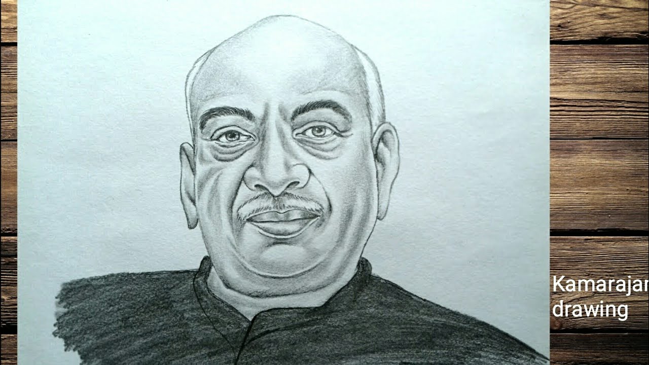 Kamarajar photo pencil drawing||portrait painting of kamarajar ...