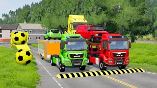 Double Flatbed Trailer Truck vs Speedbumps Train vs Cars | Tractor vs Train Beamng.Drive 023