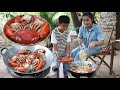 Seyhak help Mom to make Mud crab cook glass noodle - Cook and eat