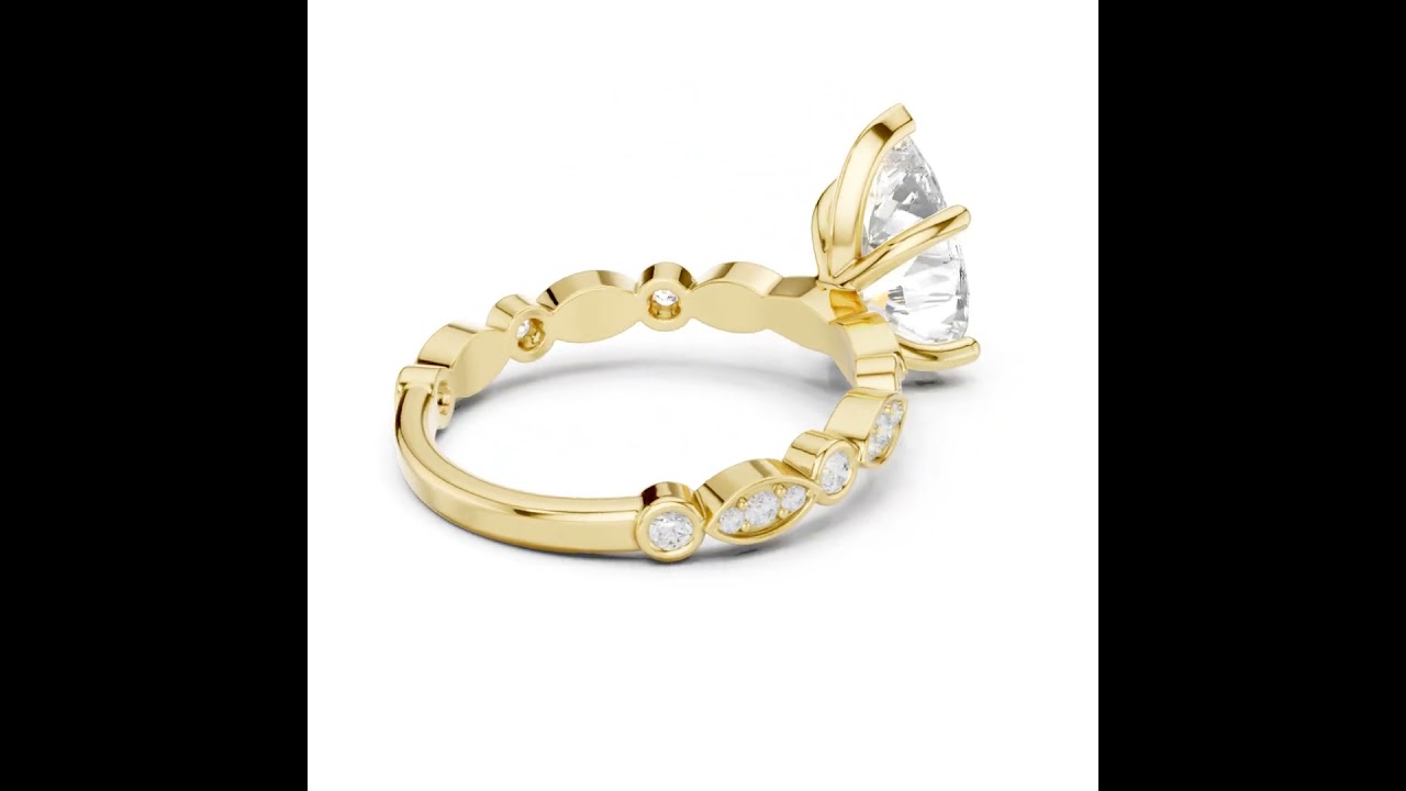Pear Diamond Ring With Alternating Round & Marquise Shaped Bezel Set Band