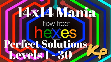 Flow Free Hexes - 14x14 Mania - Perfect Solutions for levels 1 - 30