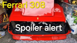 Ferrari 308 back on the road. Radiators refitted and new spoiler in place. Front end restoration