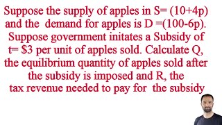 impact of per unit subsidy on the equilibrium price \& the  tax revenue used to pay for the subsidy