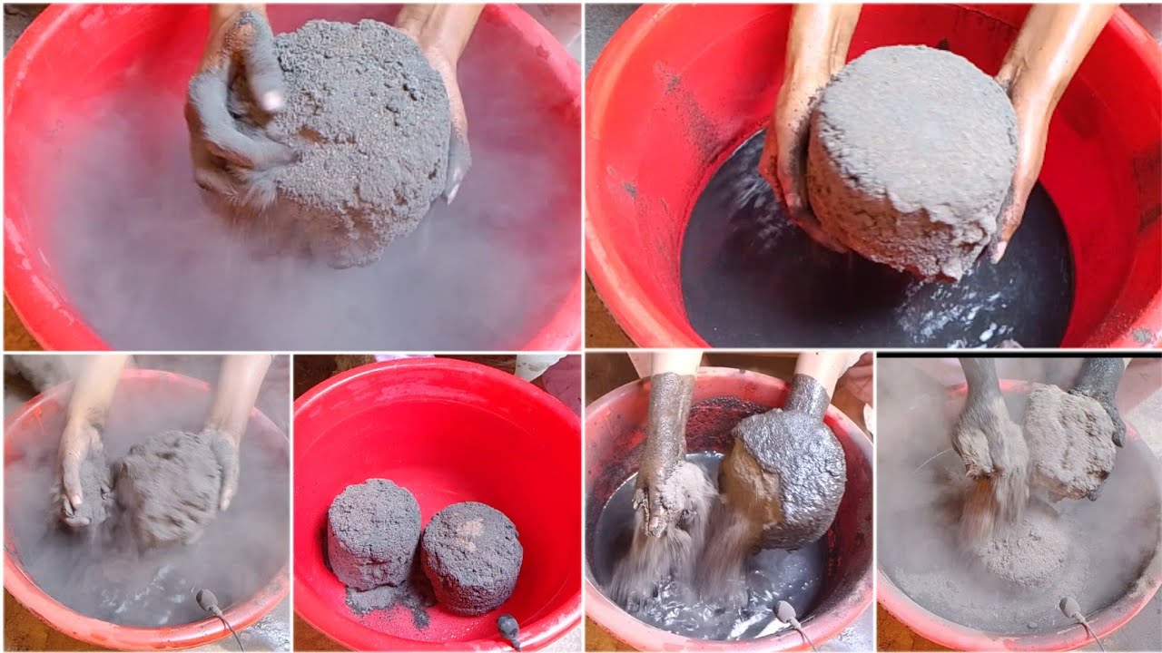 Asmr: Super Soft Dusty 🖤 Charcoal Sand Bowl Dry And Crumbling In Water 💦