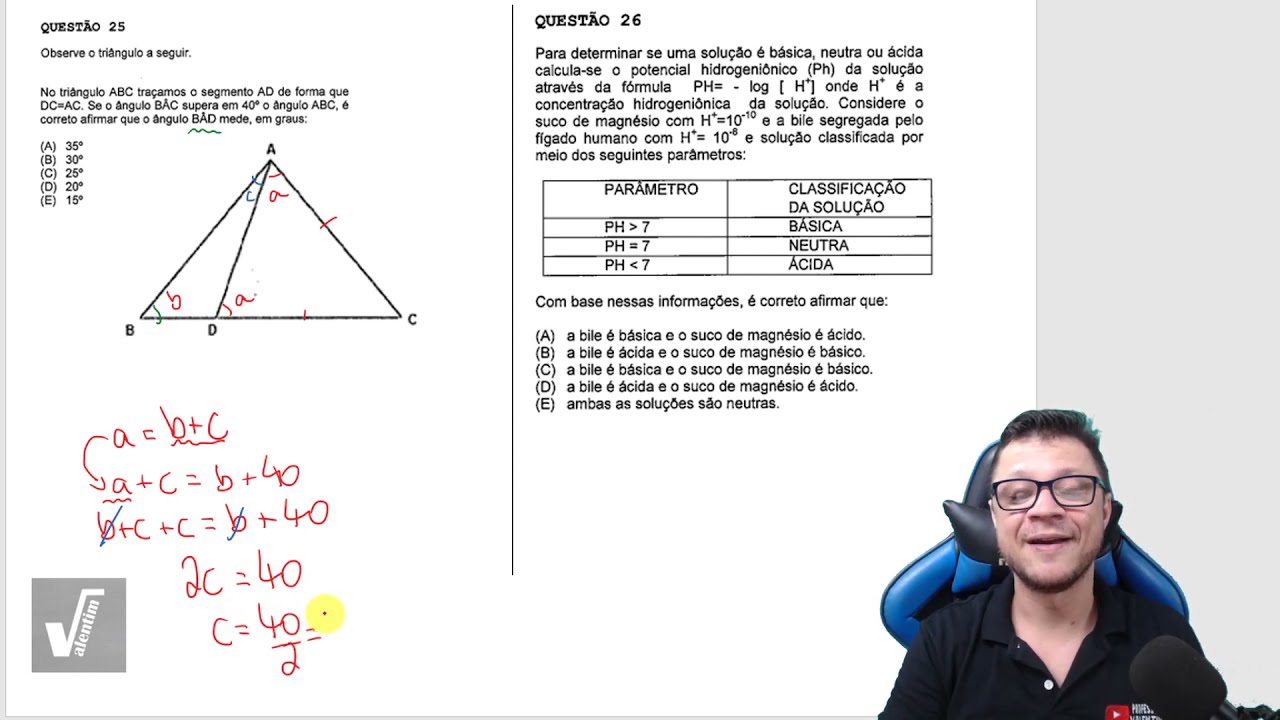 MABA CONCURSOS  -  ÂNGULO E LOG  - APRENDIZ DE MARINHEIRO - QUESTÕES 25 e 26 - 2020 - Prof. Valentim