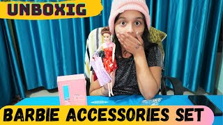 Barbie accessories set  unboxing | mini coupboard unboxing #learnwithpriyanshi