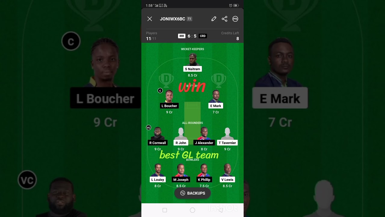 IRR vs CRD dream11 team Prediction IRR vs CRD best GL team 