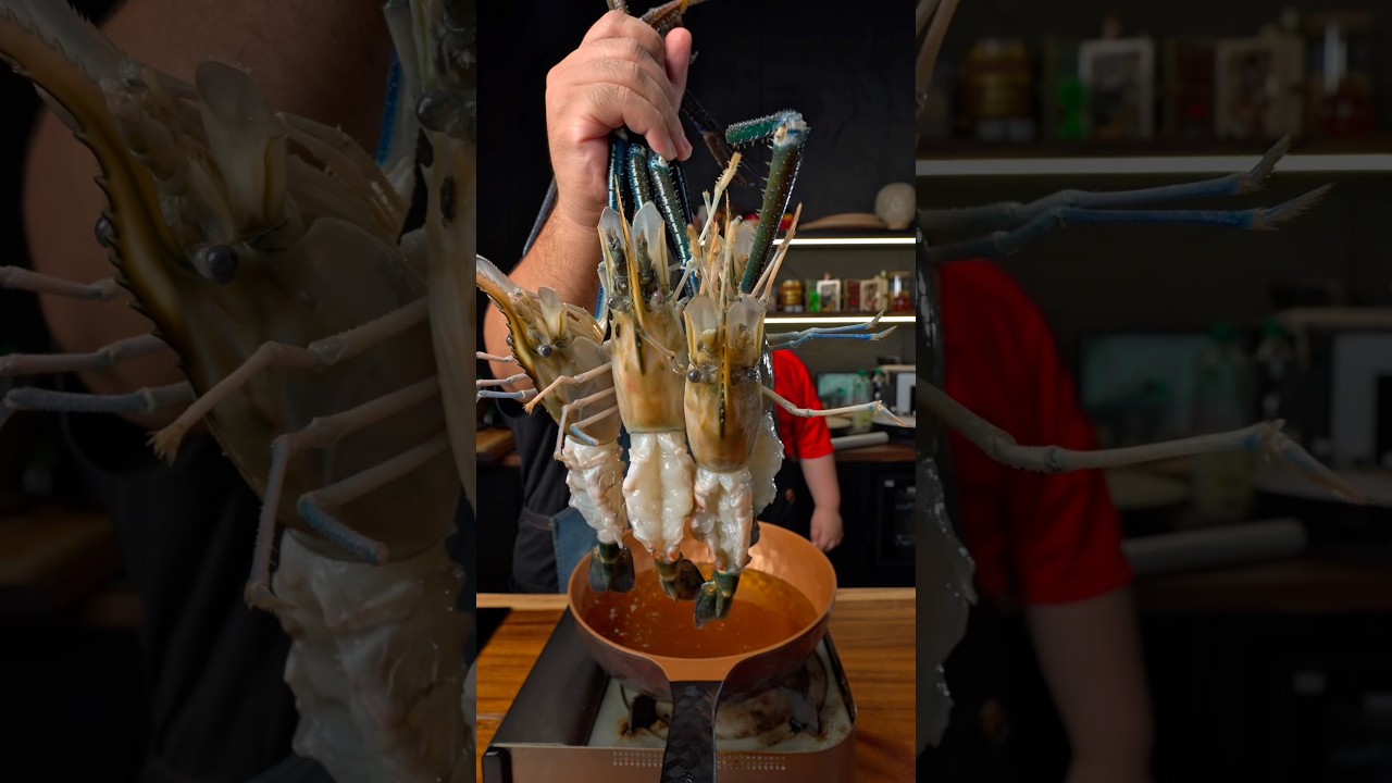 กุ้งแม่น้ำยักษ์ทอดเกลือ แสนอร่อย 🦐 #food #shorts #cooking