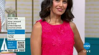 Nina Leonard 3D Floral Embroidered Crochet Dress