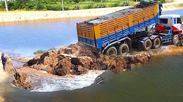 First Start Amazing PROJECT!! LANDFILL Damaged CANAL In Flooded Area Use D58P Dozer & 15Ton Truck.
