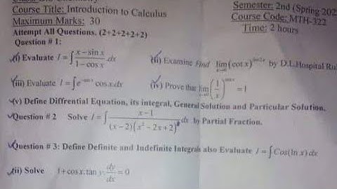 Gcuf past paper solution of Calculus-2 Bs math 2 semester