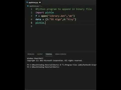 Python Program to Append Data in Binary File | #shorts - YouTube