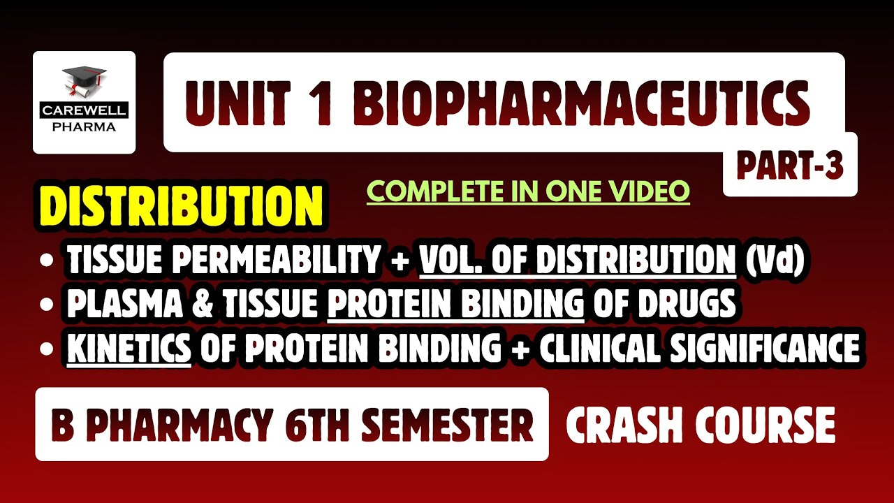 Distribution + Protein Binding (Complete) | Unit 1 Part 3 | Biopharmaceutics 6th Semester | Carewell