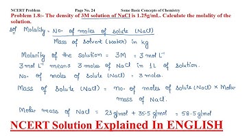 (English) The density of 3M solution of NaCl is 1.25g/mL. Calculate the molality of the solution.