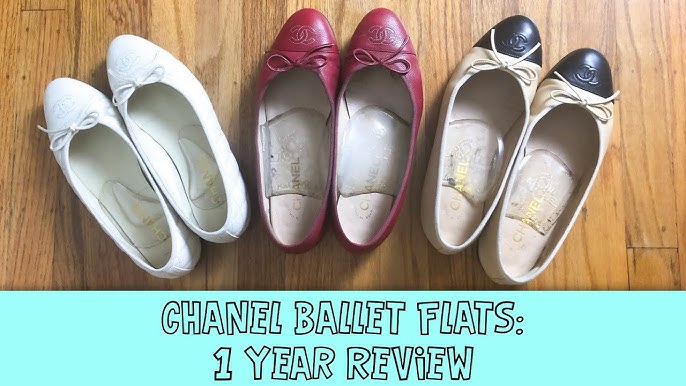 Chanel Beige/Black Leather CC Cap-Toe Bow Ballet Flats Size 38 Chanel