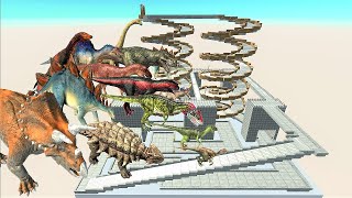 Dinosaur speed race. Bridge and spiral fusion course! | Animal Revolt Battle Simulator