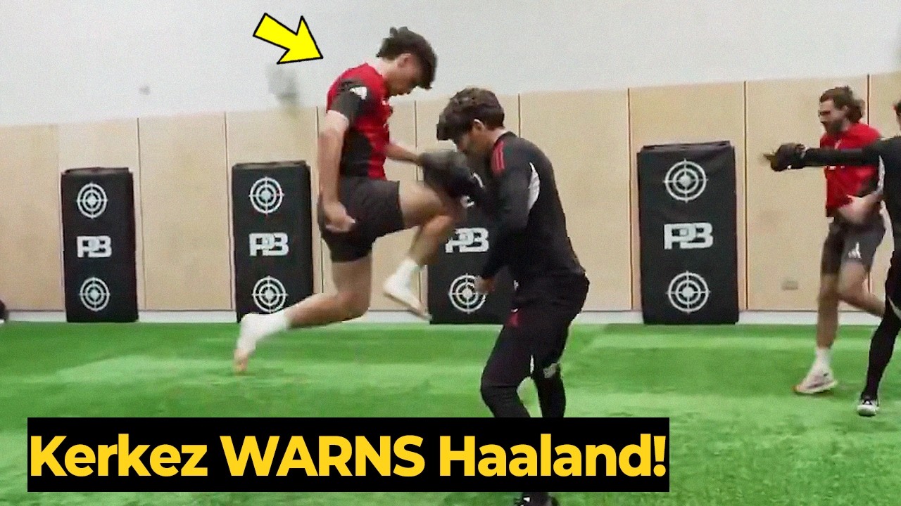 Милош Керкез выполняет упражнения по кикбоксингу на заключительной тренировке перед матчем с «Ман...