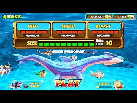 100 MAXED LEVEL 10 NESSIE THE LOCH NESS MONSTER!!! (HUNGRY SHARK EVOLUTION)