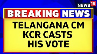 Telangana CM And BRS Chief K. Chandrasekhar Rao Arrives To Cast His Vote | English News | News18