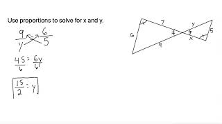 Use proportions to solve for x and y. *Similar triangle problem*