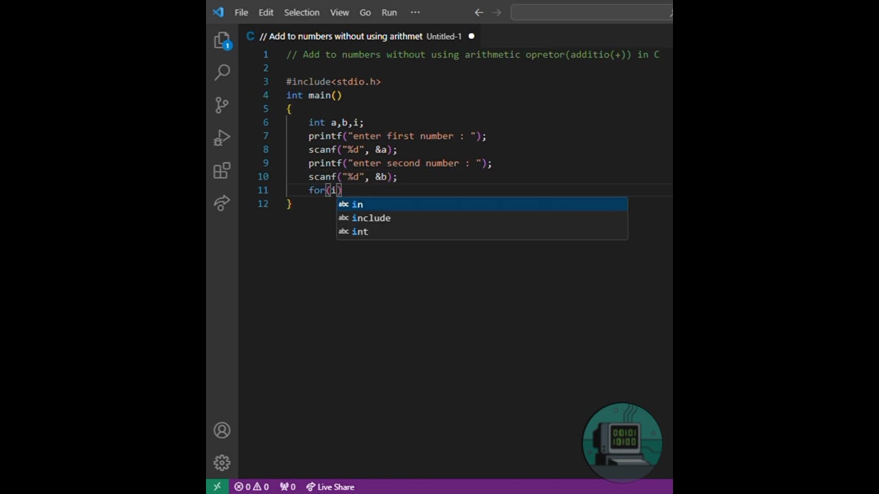 Add two numbers without using '+' Opretor in C programming #coding #c