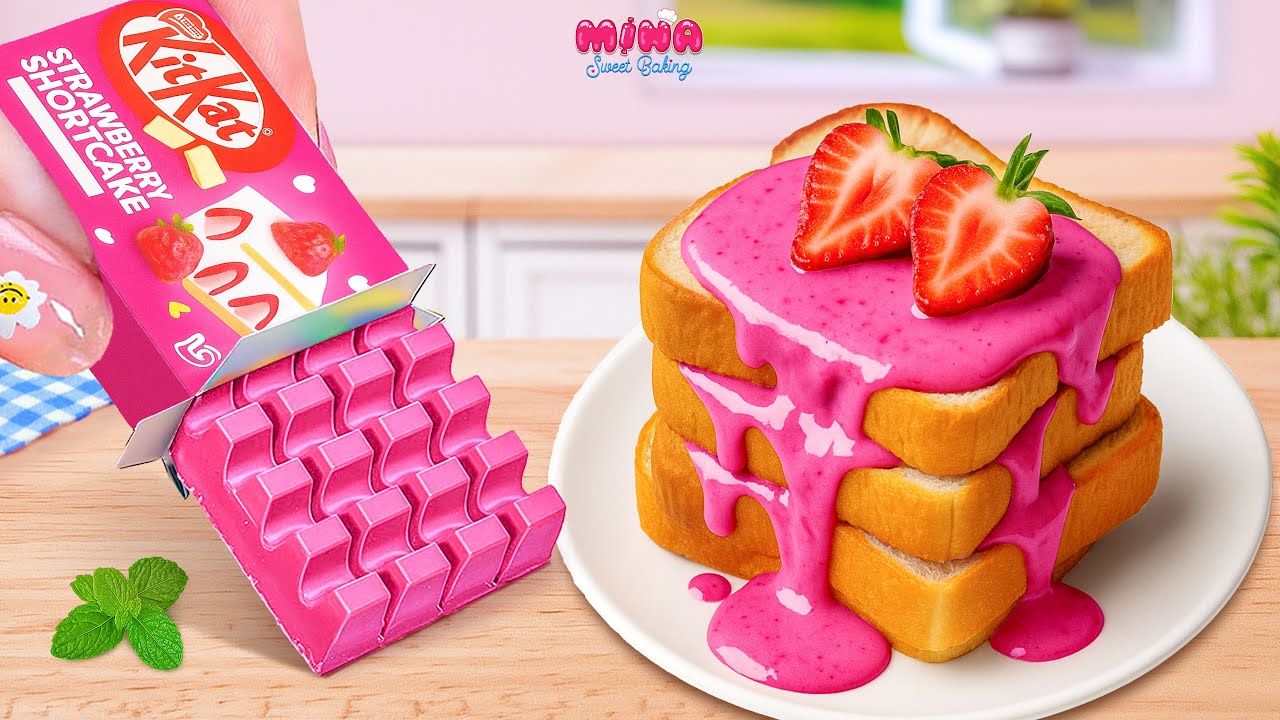 🍓Sweet Strawberry KITKAT Cake🍓Epic Miniature Strawberry Chocolate Bread Recipe | Mina Sweet Baking