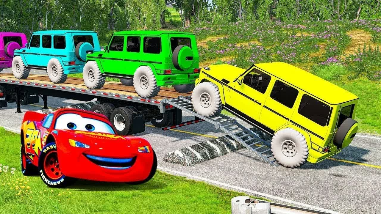 Flatbed Truck McQueen | Transportation with Truck - Pothole vs Car #41 | BeamNG.Drive Gameplay