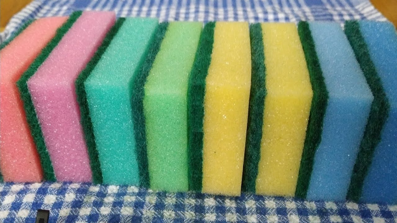 ×8 Rainbow Sponges Dry Ripping 🌈 Sponge ASMR - YouTube
