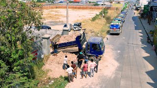 First Starting New Concept Dump Truck 5Ton And D21P Bulldozer Working Hard Landfill In Small Fence