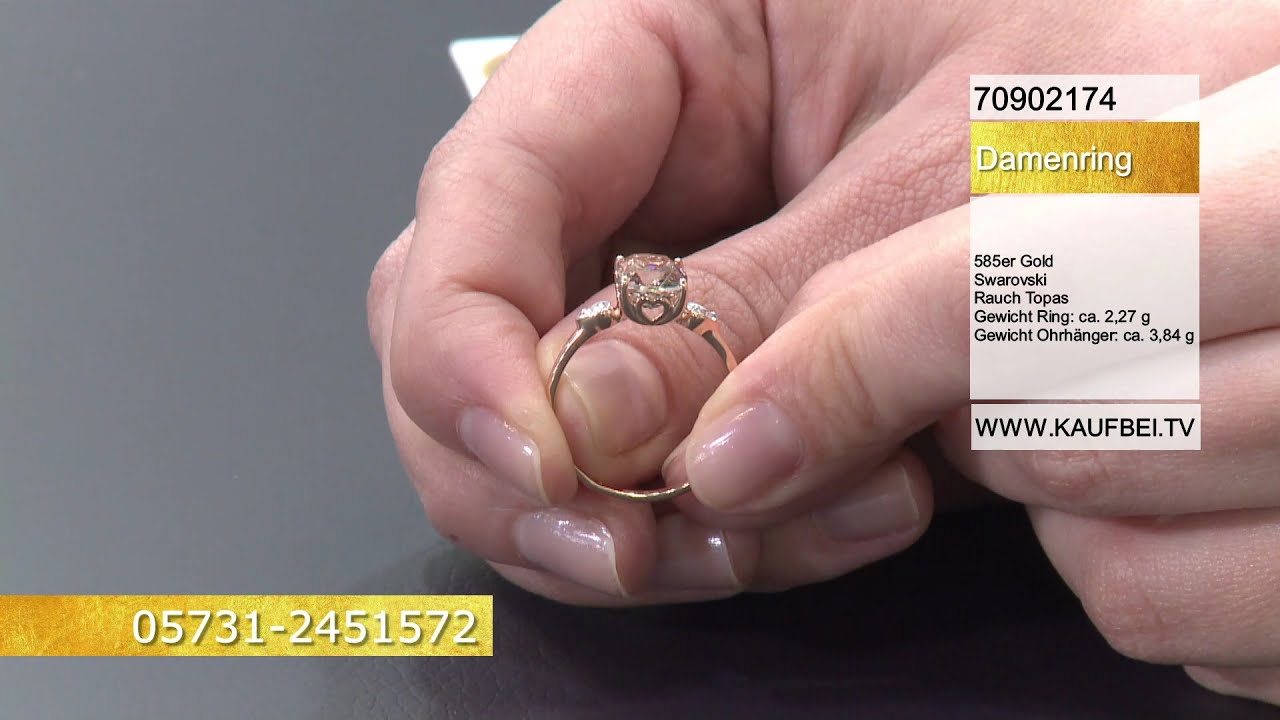 Damenring aus Rotgold 585 mit Swarovski und rauch Topas | Kaufbei Schmuck 70902174