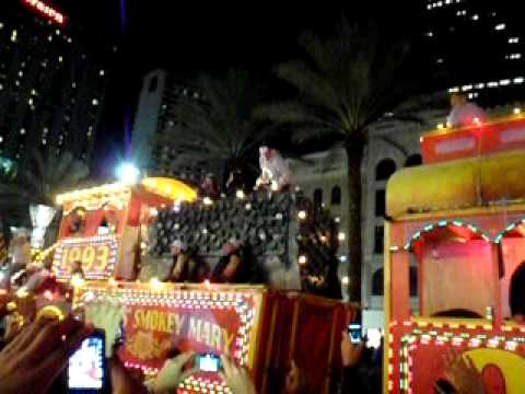 Sean Peyton on the last float during the superbowl victory parade in New Orleans