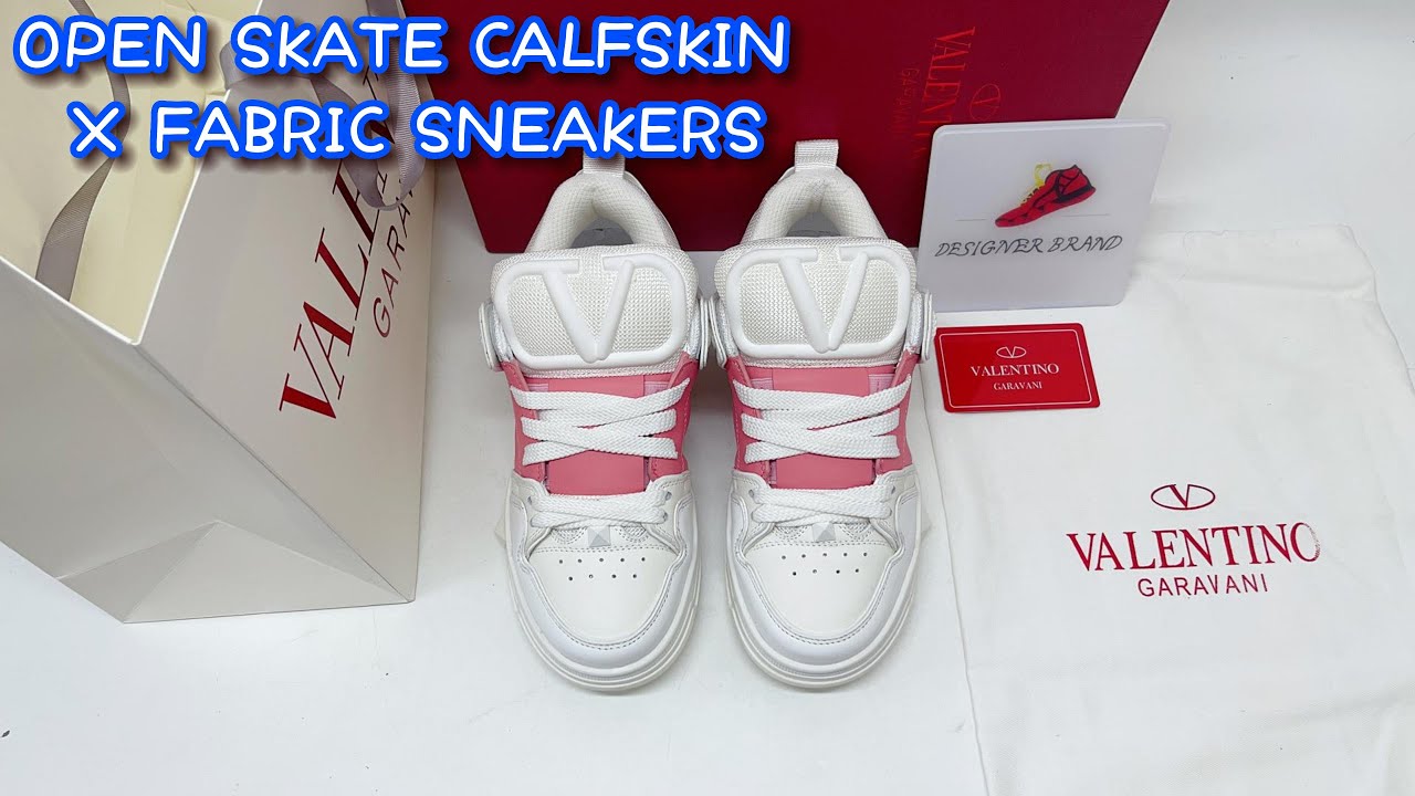 Shop Valentino Garavani Open Skate Calfskin and Fabric Sneakers