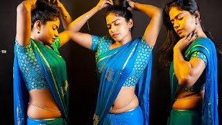 Model Saranya In Blue Saree