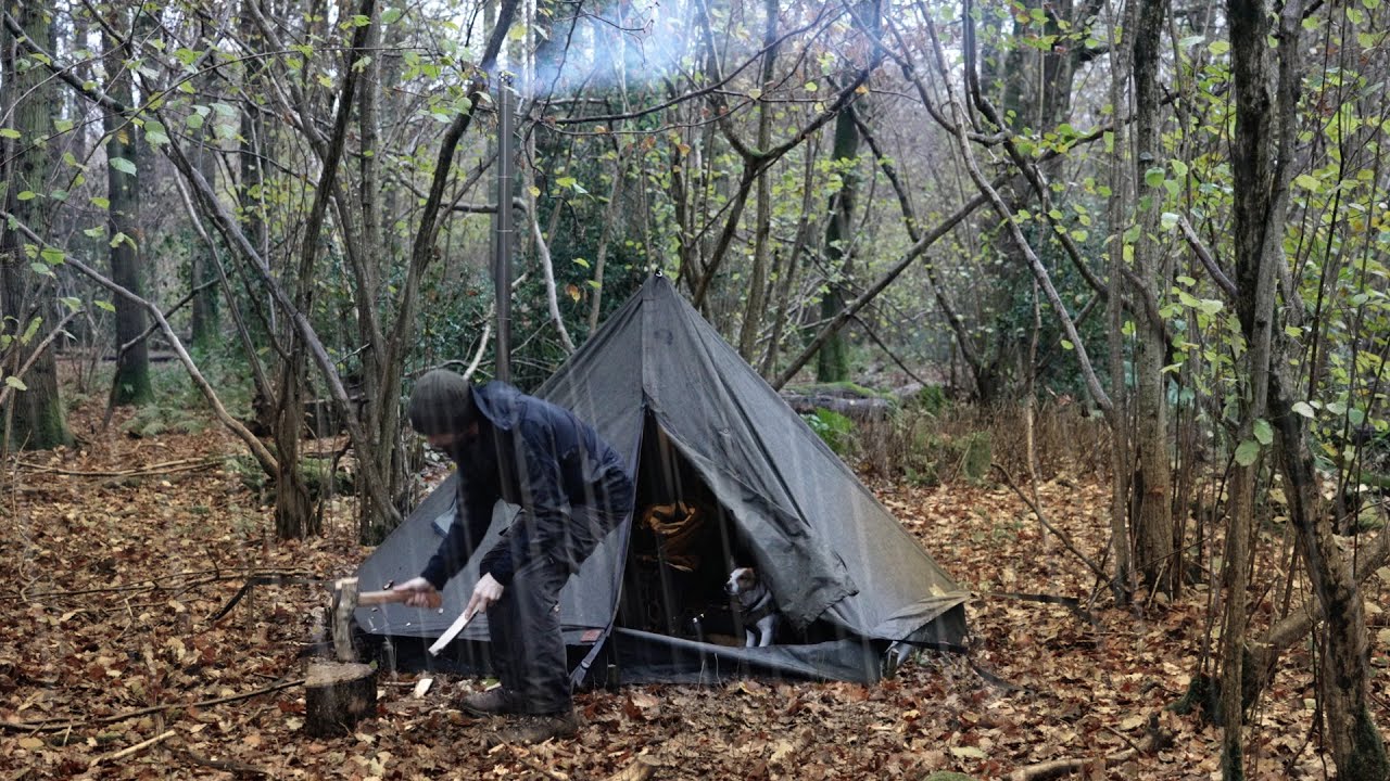 Winter Camping in a Rainstorm: Woodstove & Canvas Tent