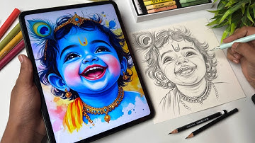 Draw With Me - Cute Little Krishna Drawing 🥰, Shree Krishna Drawing, Outline Tutorial