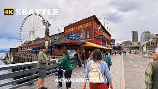 [4k] SEATTLE Walk : The Great Wheel, Miners Landing, and Waterfront