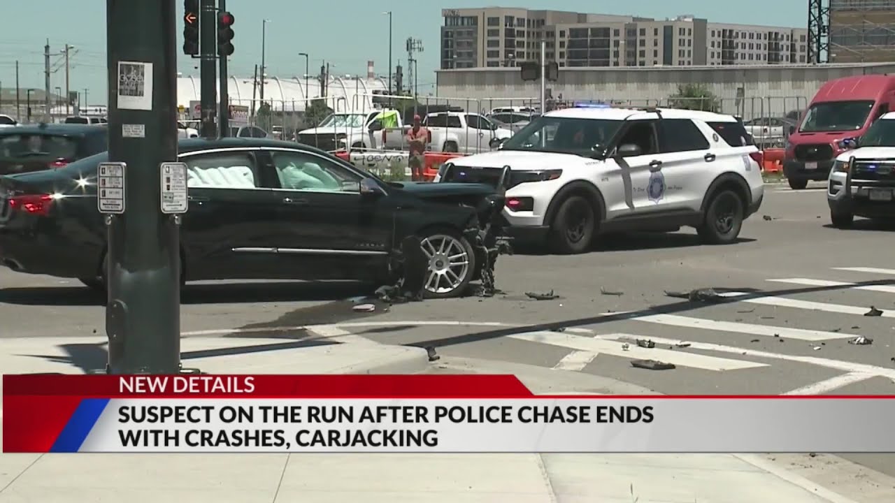Police chase ends in Denver with crashes, carjacking - YouTube