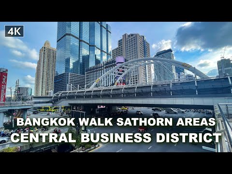 【4K】Walking Around Sathorn Road the central business district Bangkok April, 2021