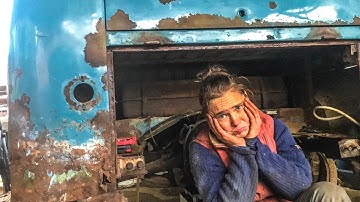 VW bus transaxle removal from 1958 pressed bumper!!