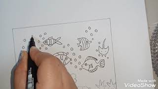 رسم ابتكارى (١٥*٢٠) ازاى ارسم نشاط عالم البحار للاطفال تصميم فنى