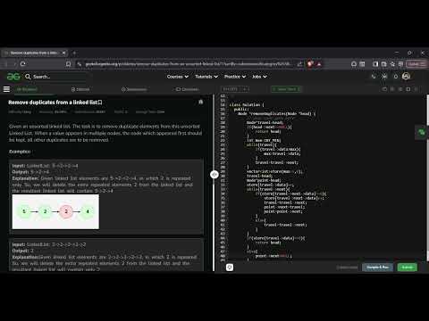 Remove Duplicates from Unsorted Linked List | GFG Solution in C++ | Hashing Approach | Easy Problem
